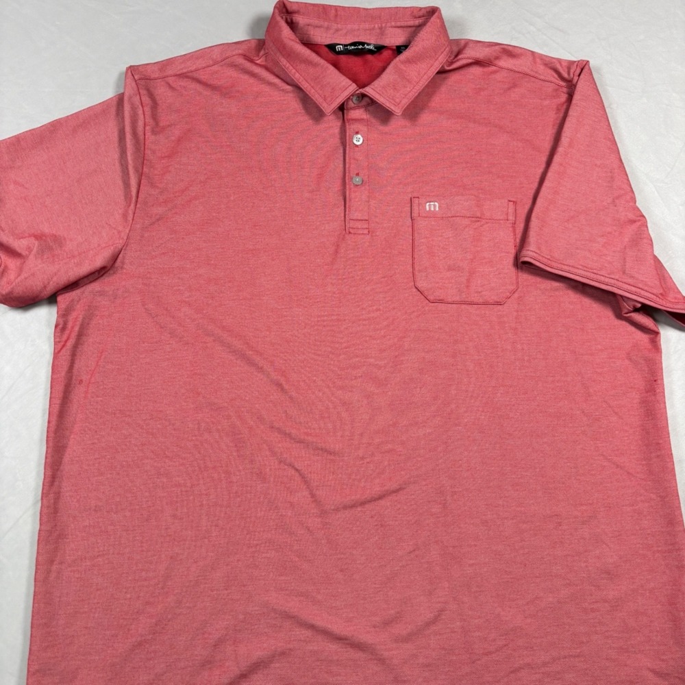 Travis Mathew Polo Shirt Mens XXL Red Heathered Short Sleeve Pocket Golf‎ Pique - Picture 2 of 12